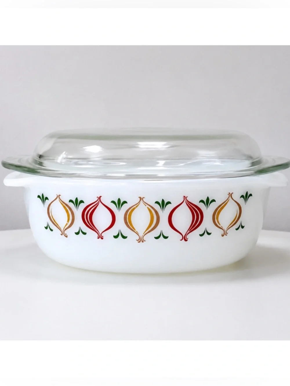 Schott Mainz Jena Glas Opal Onion Casserole Lid Vintage Germany 1960s w/ Box
